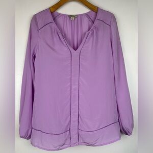 Lucky Brand 100% Silk Women’s S Blouse V-Neck Long Sleeve Peasant Pullover Top